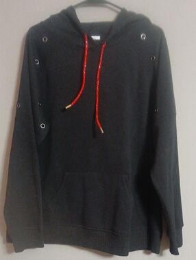 Maurices Black Crewneck Hoodie with Red Drawcords